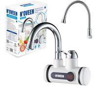 N'OVEEN Grifo Eléctrico con Calentador de Agua con Indicador de Temperatura LED 3600W | Agua Caliente Instantánea para Cocina, Baño