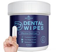 NOVEHA 50 toallitas dentales para dedos para perros y gatos, refresca el aliento, reduce la placa, encías más saludables, limpia los dientes, sin cepillo de dientes, cuidado bucal natural eficaz
