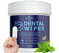NOVEHA 50 toallitas dentales para dedos para perros y gatos, refresca el aliento, reduce la placa, encías más saludables, limpia los dientes, sin cepillo de dientes, cuidado bucal natural eficaz