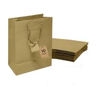 Novel Box - Bolsas de regalo doradas con asas, paquete de 10 bolsas de papel grandes de 8 x 4 x 10 pulgadas para negocios, compras, cumpleaños, recuerdos de fiesta, bolsa de papel europea para