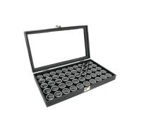 Novel Box Large Jewelry Display Case 14.75x8.25x2.1 + Small Size 50 Gems Jars | Glass Jewelry Box with Lid & Black Tray Foam Liner | Rock Storage Box with Metal Clasp | Display Box for Collectibles