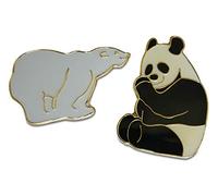 Novel Merk Panda & Polar Bear Animal Pride - Juego de 2 alfileres para solapa o gorro con cierre de embrague