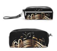 Novel Music Note - Estuche para lápices de piel de gran capacidad con cremallera, bolsa de maquillaje pequeña portátil, organizador de suministros de oficina para mujeres y hombres