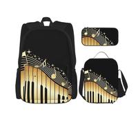 Novel Music Note - Mochila con fiambrera, mochila de anime, mochila escolar, mochila para libros, juego de mochila para tres personas, Black, Talla única, Juego de mochila escolar