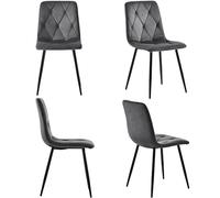 Novela Juego de 4 sillas de comedor, sillas de comedor y cocina, asiento de terciopelo, estructura de metal, con respaldo, cómodas sillas de comedor y de salón en diseño moderno (gris)