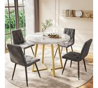 Novela Mesa de comedor redonda con tablero de fibra de densidad media en aspecto de mármol y patas de metal de 80 x 75 cm, mesa de cocina para 4 personas, adecuada para cocina, comedor, salón (blanco