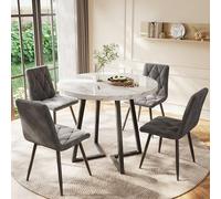 Novela Mesa de comedor redonda con tablero de fibra de densidad media en aspecto de mármol y patas de metal de 80 x 75 cm, mesa de cocina para 4 personas, adecuada para cocina, comedor, salón (blanco