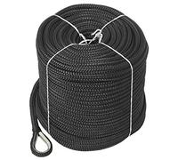 NovelBee 3/8" x 200' Double Braid Nylon Anchor Line with Stainless Steel Thimble (Black)