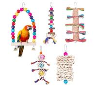 Novelfun 5 paquetes de juguetes para masticar periquitos, periquitos, percha colgante para periquitos pequeños, cacatúas, tortolitos y otros loros pequeños y medianos, multicolor