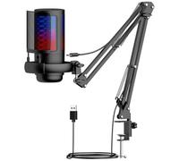 NovelGoal Micrófono USB RGB con soporte, colorido Plug & Play, micrófono para juegos para PC, computadora, grabación en vivo, cancelación de ruido, micrófono condensador (ME6S, juego de soporte de