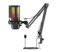 NovelGoal Micrófono USB RGB con soporte, colorido Plug & Play, micrófono para juegos para PC, computadora, grabación en vivo, cancelación de ruido, micrófono condensador (ME6P, juego de soporte de