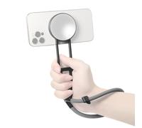 NovelGoal Soporte magnético 2 en 1 de doble cara para teléfono y palo selfie, soporte plegable de aluminio para teléfono celular, soporte de escritorio para serie 16/15/14 (con espejo selfie)