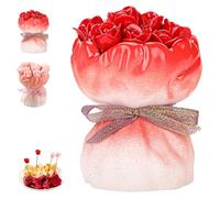 Novelty Artificial Rose Fruit Fork Set, 12 Pcs Rose Shaped Fruit Forks with Elegant Ceramic Storage Vase, ose Shaped ruit Forks with Elegant Ceramic Storage Vase, for Home Kitchen,Party (Red)