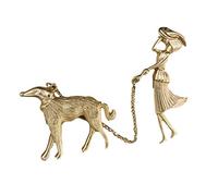 Novelty Brooch Woman Walking The Dog Creative Lapel Pin for Hat Sweater Coat Scarf Decoration