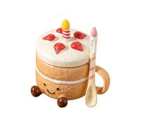 Novelty Coffee Mug - 400ml Ceramic Mugs with Lid & Spoon, Cake-Shaped Aesthetic Tea Cup | Fun Coffee Mug for Women | Cups for Birthday, Christmas, Valentine's Day, Home, Office, Hot & Cold Drinks
