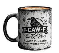 Novelty Coffee Mug | Gothic Ceramic Design with Raven and Steaming Cup | Spooky Halloween Cups Microwave Safe for Home Farmhouse Office Tea Hot Cocoa Milk Cold Drinks Coworkers