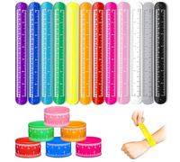 Novelty Place,12 pulseras slap regla de silicona cm/pulgada, colores varios, unisex, ideal para fiestas 80-90s, manualidades, premio o accesorio escolar