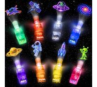 Novelty Place 24 luces LED de dedo para recuerdos de fiesta de niños, proyector del espacio exterior, suministros de decoración de fiesta de cumpleaños de galaxia, rellenos de bolsas de regalo