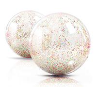 Novelty Place de Playa inflables Deportivas Transparentes con Lentejuelas de Brillo arcoíris y Confeti-Summer Beach Pool Party Toy Volleyball Game - Paquete de 2 (16 Pulgadas y 12 Pulgadas)