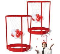 NOVELTY PLACE Head Basketball Hoop Divertido juego de juguetes para niños y adultos - 2 mini bandas de baloncesto ajustables con 20 bolas - Rojo y blanco