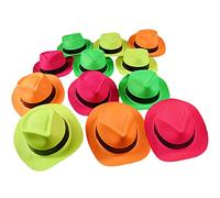 NOVELTY PLACE Sombreros de fiesta de plástico Fedora de neón con estrellas de fiesta, estilo gángster y luz negra UV, para niños y adultos (paquete de 24)
