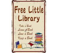 Novelty Tin Sign Little Library Exchange Books Retro Decor for Kitchen Bar Shed 8 X 12 in