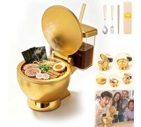 Novelty Toilet Shaped Ramen Bowl Set with Built-in Drink Cup & Straw, Reusable Toilet Ramen Bowls, Fun Gold Ceramic Noodle Bowl for Instant Noodles, Soup, Unique Gag Gift for Food Lovers (1pc)
