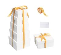 NOVELTYBOXUSA Cajas de regalo anidadas con tapas para regalos, juego de 6, caja de regalo cuadrada negra con cinta, cajas de regalo apilables de varios tamaños para cumpleaños, boda, propuesta de dama
