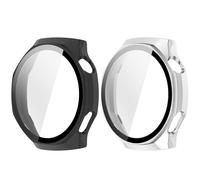 NovemFoal Funda todo en uno con protector de pantalla integrado compatible con Huawei Watch GT 6 Pro, carcasa protectora de cobertura completa para una mejor defensa (negro mate + plata mate)