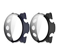 NovemFoal Paquete de 2 fundas diseñadas para Garmin Forerunner 570 47 mm, vidrio templado de policarbonato con protectores integrados, protección de cuerpo completo todo en uno (negro/azul)