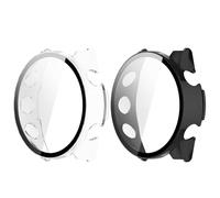 NovemFoal Paquete de 2 fundas diseñadas para Garmin Forerunner 570 47 mm, vidrio templado de policarbonato con protectores integrados, protección de cuerpo completo todo en uno (negro/transparente)