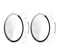 NovemFoal Paquete de 2 fundas diseñadas para Garmin Forerunner 570 47 mm, vidrio templado de policarbonato con protectores integrados, protección de cuerpo completo todo en uno (transparente