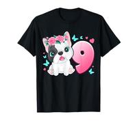 Noveno cumpleaños, Niña de 9 años, Perro, Cachorro, Número 9 Camiseta