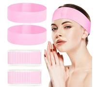 Noverlife 100 diademas desechables para spa, diademas faciales desechables rosadas envueltas individualmente con cinta mágica, diadema facial elástica no tejida de un solo uso para sauna lavado de