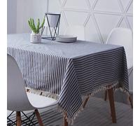 Novetec Rectangular Mantel Algodon Lino Rayas Borlas Mantel Lavables Resistentes al Aceite Antimanchas Manteles de Fácil Cuidado para Interior Exterior Jardín Comedor Fiesta y Celebraciones 140x220cm