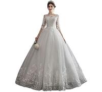 Novia Boda Maxi Vestido de Tul Hinchado Sexy Bordado Elegante Encaje Falda Hinchada Fiesta Noche Vestido de Graduación Bonito Vestido, L-F, blanco, l