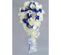 Novia con flores, decoración de boda, ramo de flores artificiales, flores artificiales, decoración del hogar, ramos de novia de lirio de cala blanco con cristal, ramo de lanzamiento de gota for fiesta