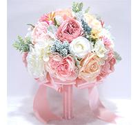 Novia con flores, decoración de bodas, ramo de flores artificiales, flores artificiales, decoración del hogar, novia con ramo de bodas, flores de rosas de peonía artificiales de seda, dama de honor de