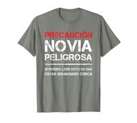 Novia Peligrosa Camiseta Amor Frases Divertidas Hombre Camiseta, Hombre, Verde Militar Jaspeado, S