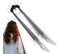 Novias Con Velo Negro Cinta para la cabeza con diseño halo, flores y pincho