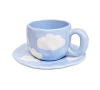 Noviko Bonita taza de café con platillo, taza de té de cerámica, tazas de café únicas para mujer (cielo azul y nubes blancas)