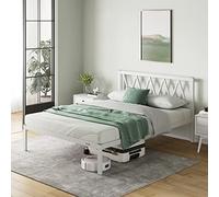 Novilla Marco de Cama de Metal con Marco de Listones de Madera para Dormitorio, Blanco, Cama de King Size