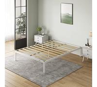 Novilla Marco de Cama de Metal con Soporte de Listones de Madera para Dormitorio, Blanco
