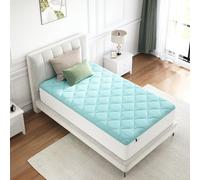 Novilla Sobrecolchón Cómodo de Fibra 80x190cm Tejido Suave y Agradable a la Piel, Capa de Aire Transpirable de 3 Capas, Cubrecolchón con Bolsillo Profundo Elástico de 30cm, Azul/Blanco