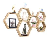 NOVIMANGO - Juego de 6 estantes flotantes hexagonales hexagonales de madera para almacenamiento de granja, estantes colgantes hexagonales, estantes geométricos rústicos para guardería, dormitorio