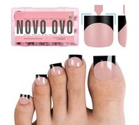 NOVO OVO 240 uñas postizas de gel para dedos de los pies de color negro con punta francesa, color rosa bebé, puntiagudas, puntiagudas, puntiagudas, de gel suave, 15 tamaños, 15 tamaños