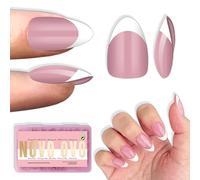 NOVO OVO Almond Short White French Tip Nail Tips Press on Berry Pink Extra Espesor, Cobertura Completa, Requiere Gel de Construcción y Pegamento para Salón DIY Extensión Acrylic Extension, 16 tamaños