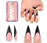 NOVO OVO Black French-Tips Sharp Stiletto Pointed Medium Long Nail Tips Press on Baby Pink Extra Espesor Suave Gel Acrílico Extensión, Cobertura completa False Uñas para Salón DIY 16 Tamaños 160