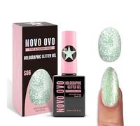 NOVO OVO Esmalte de uñas con purpurina reflectante, S06 Matcha Glow (verde), efecto diamante, sin TPO y HEMA - Gel UV Sparkly Holographic Flash UV Soak Off LED Manicura para DIY & Salón, 10 ml