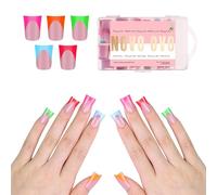 NOVO OVO French Tip Short Duck Nail Tips press on 5 MIXED COLOR, Punta Francesa Corta Duck Nail Tips para presionar 5 colores mezclados, extensiones de uñas de gel suave prefabricadas, 12 tamaños, 240